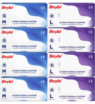 Beybi Lateks Pudralı Muayene Eldiveni M - Medium - Orta / L - Large - Büyük Karma 800 Lü Set