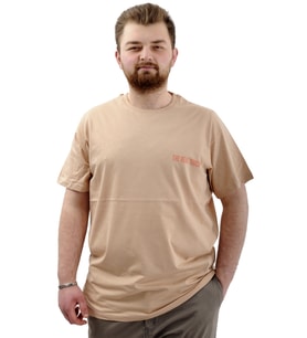 Mode XL Büyük Beden Erkek Tişört Baskılı Pamuklu Bisiklet Yaka T-Shirt TOUCH U24066 Bej