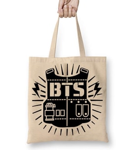 BTS Kore Müzik Logo Bez Çanta Uzun Saplı