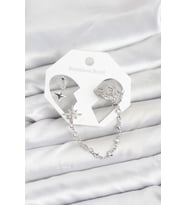 Kutup Yıldızı Model Pirinç Gümüş Renk Zincir Bağlantılı Ear Cuff Küpe Seti