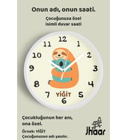 İsme Özel Sevimli Koala Çocuk Odası Duvar Saati Orta Boy 30 cm Beyaz Camlı Sessiz