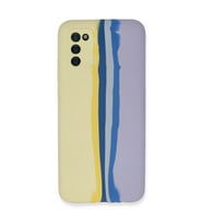 Samsung Galaxy A03s Kılıf Ebruli Lansman Silikon - Sarı-lila