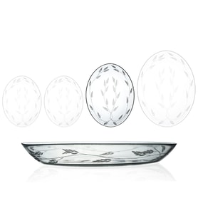 Decocia 1 Adet 29 cm Oval Cam Salata Sunum Tabağı Sürgün Desenli