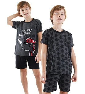 Yıldızlı Dino Erkek Çocuk 2'li Pijama Takım (Antrasit)