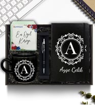 Kişiye Özel Siyah Defter & Siyah Kupa & Siyah Kalem Hediye Seti