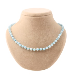 Akuamarin 6 mm Düğümlü Doğal Taş Kolye – Unisex El İşçiliği (50 cm)