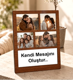 Kişiye Özel 4 Fotoğraflı Ahşap Aile ve Sevgili Kolaj Çerçeve Kendi Mesajını Oluştur Ahşap Kolaj Çerçeve (Siyah) (Kahverengi)