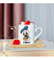 Duffy Duck Tasarımlı Ahşap Tabaklı Kişiye Özel Türk Kahvesi Fincanı