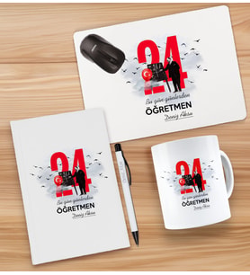 BK Gift Kişiye Özel İsimli Öğretmenler Günü Tasarımlı Defter, Tükenmez Kalem, Kupa ve Mousepad Hediye Seti - 15, Öğretmene Hediye, Öğretmenler Günü