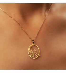 Oval Çerçeve Tasarım Kanguru Kolye 925K Gümüş (Gold)