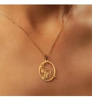 Oval Çerçeve Tasarım Kanguru Kolye 925K Gümüş (Gold)