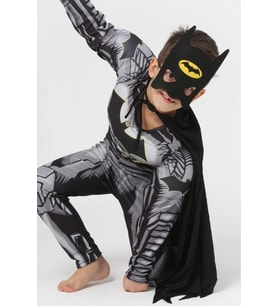 Life For Moda Erkek Çocuk Batman  Pelerinli ve Maskeli Kaslı Çocuk Kostümü (Siyah-Gri)