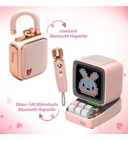 Divoom Ditoo-5M Karaoke Mikrofonlu Bluetooth Hoparlör ve Ses Kayıt Özellikli LoveLock Hediye Seti, Pembe
