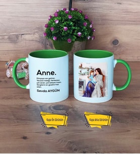 Anneye Hediye Kupa Bardak Yeşil Fotoğraflı Doğum Günü Hediyesi