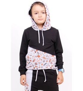 Toontoy Erkek Çocuk Kapüşonlu School Baskılı Sweathirt ( Gri-Melanj)