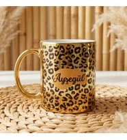 Leopar Temalı Kişiye Özel İsimli Porselen Gold Kupa 300 ml