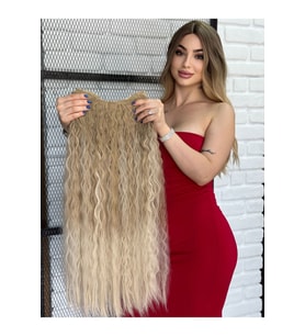 PerukAvm Luxury Kıvırcık Yarımay+2 Yan Çıtçıt Ombreli Açık Model