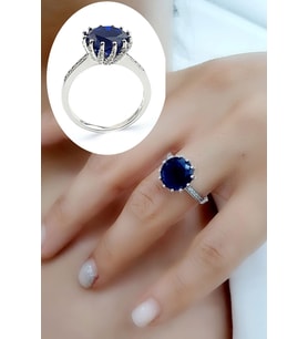 Sky Diamond Blue Creative Sapphire 925ayar Gümüş Üzerine Beyaz Altın Kaplama Tek Taş Yüzük