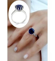 Sky Diamond Blue Creative Sapphire 925ayar Gümüş Üzerine Beyaz Altın Kaplama Tek Taş Yüzük