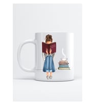 Kadın Kahve Ve Kitap Baskılı Porselen Kupa Bardak