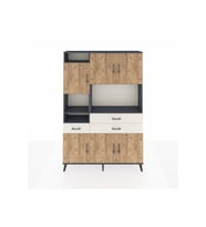 Arges Dolap 9 Raflı 3 Çekmeceli 6 Kapaklı 132x30x195 Antrasit-Çam/Aytaşı