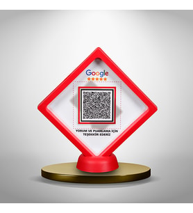GOOGLE İŞLETME YORUM KARTI MASA ÜSTÜ STAND BEYAZ & KIRMIZI ÇERÇEVE RENK SEÇENEĞİ (Kırmızı)