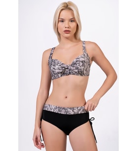 Endeep Kadın Büyük Beden Balenli Destekli Gri Siyah Desenli Bikini Takımı