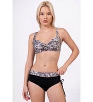 Endeep Kadın Büyük Beden Balenli Destekli Gri Siyah Desenli Bikini Takımı