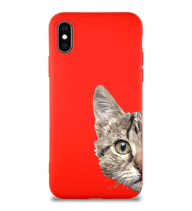Apple iPhone XS Soft Premier Kapak Catface Tasarımlı Silikon Kılıf - Kırmızı (Şeffaf)