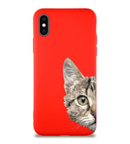 Apple iPhone XS Soft Premier Kapak Catface Tasarımlı Silikon Kılıf - Kırmızı (Şeffaf)