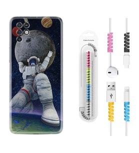 INFINIX Note 11 Pro Note 10 Hot 9 Play Kılıf Kablo Koruma Spiral Silikon Astronot ve Dünya 1759
