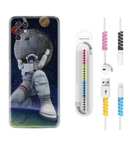INFINIX Note 11 Pro Note 10 Hot 9 Play Kılıf Kablo Koruma Spiral Silikon Astronot ve Dünya 1759