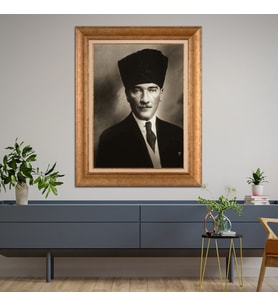 Altın Paspartulu Atatürk  Çerçeveli Tablo C329 (Gold)