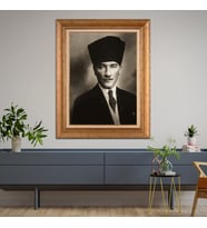 Altın Paspartulu Atatürk  Çerçeveli Tablo C329 (Gold)