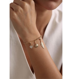 Taşlı Tüy & Taşlı Kalp & Deniz Kabuğu Charm Bileklik