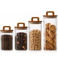 Akasya Kapaklı Line Cam Kavanoz 4’lü Set 700 ml 1100 ml 1500 ml 1850 ml Mutfak Saklama Kabı
