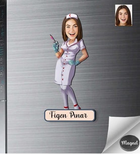 Kişiye Özel Hemşire Kadın Ahşap Magnet -1