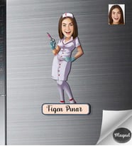 Kişiye Özel Hemşire Kadın Ahşap Magnet -1