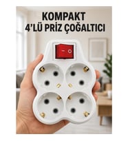 Mey İthalat® Kompakt 4’lü Priz Çoklayıcı Kablosuz Anahtarlı Ev Ofis Priz Çoğaltma Adaptörü