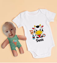 BK Kids Kişiye Özel Fotoğraflı Bebek Yastık ve Bebek Body Zıbın Hediye Seti - Model 18
