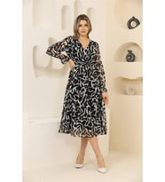 Neşeli butik kadın siyah desenli şifon elbise RSSN32