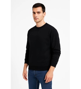 Erkek Üç İplik Düz Bisiklet Yaka SweatShirt - Siyah