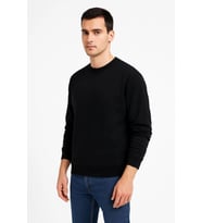Erkek Üç İplik Düz Bisiklet Yaka SweatShirt - Siyah
