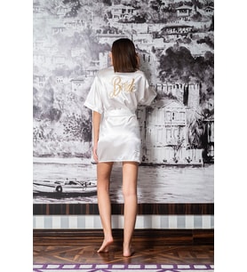 Saten Gold Bride Nakışlı Gelin Sabahlığı