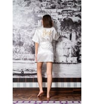 Saten Gold Bride Nakışlı Gelin Sabahlığı