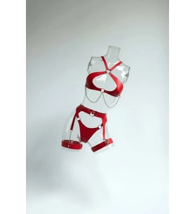 Mulvxbrf Brf02 Kırmızı Harness Takım Deri Zincir Detaylı Vücut Jartiyer - Brf1330 (Mulvix)