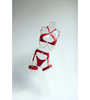 Mulvxbrf Brf02 Kırmızı Harness Takım Deri Zincir Detaylı Vücut Jartiyer - Brf1330 (Mulvix)