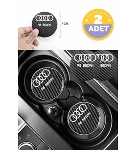 Audi  A6 Sedan Karbon 7 cm Bardak Altlığı 2 Adet Audi Amblemli  A6 Sedan  Yazılı Spor Şıklığı İçin