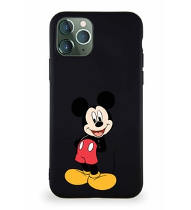 Apple iPhone 11 Pro Soft Premier Kapak Mickey Mouse-B Tasarımlı Silikon Kılıf - Siyah (Şeffaf)