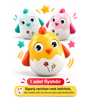 Çıngıraklı Hacıyatmaz Bebek Oyuncağı - Hareketli Gözlü Sesli Eğitici Tavuk Figürü 12 cm